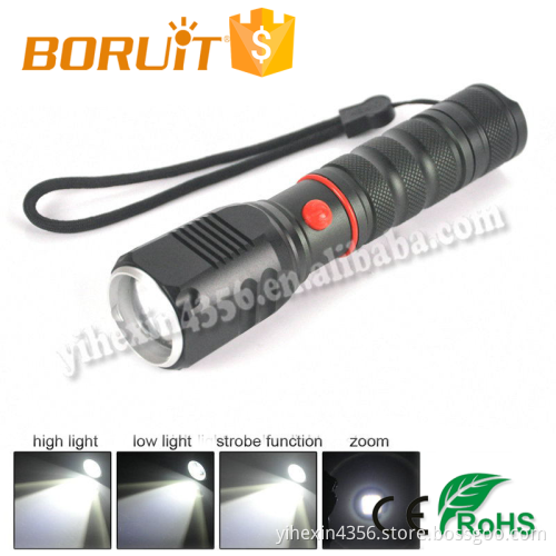 Boruit XML T6 Outdoors LED Flashlight Aluminum Alloy Zoomable Rechargeable Flashlight with DC charger